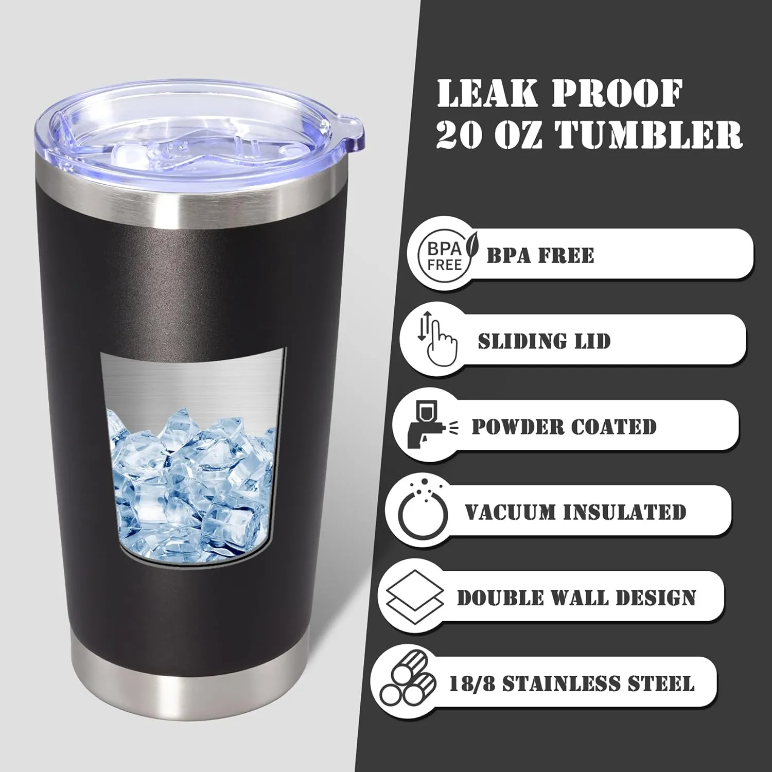20 oz Tumbler with lid Double Wall Vacuum Insulated Tumblers Stainless Steel Coffee Mug Travel Coffee Tumbler Powder Coated Tumbler Cup Keep Hot&Cold - (Black 1 Pack)