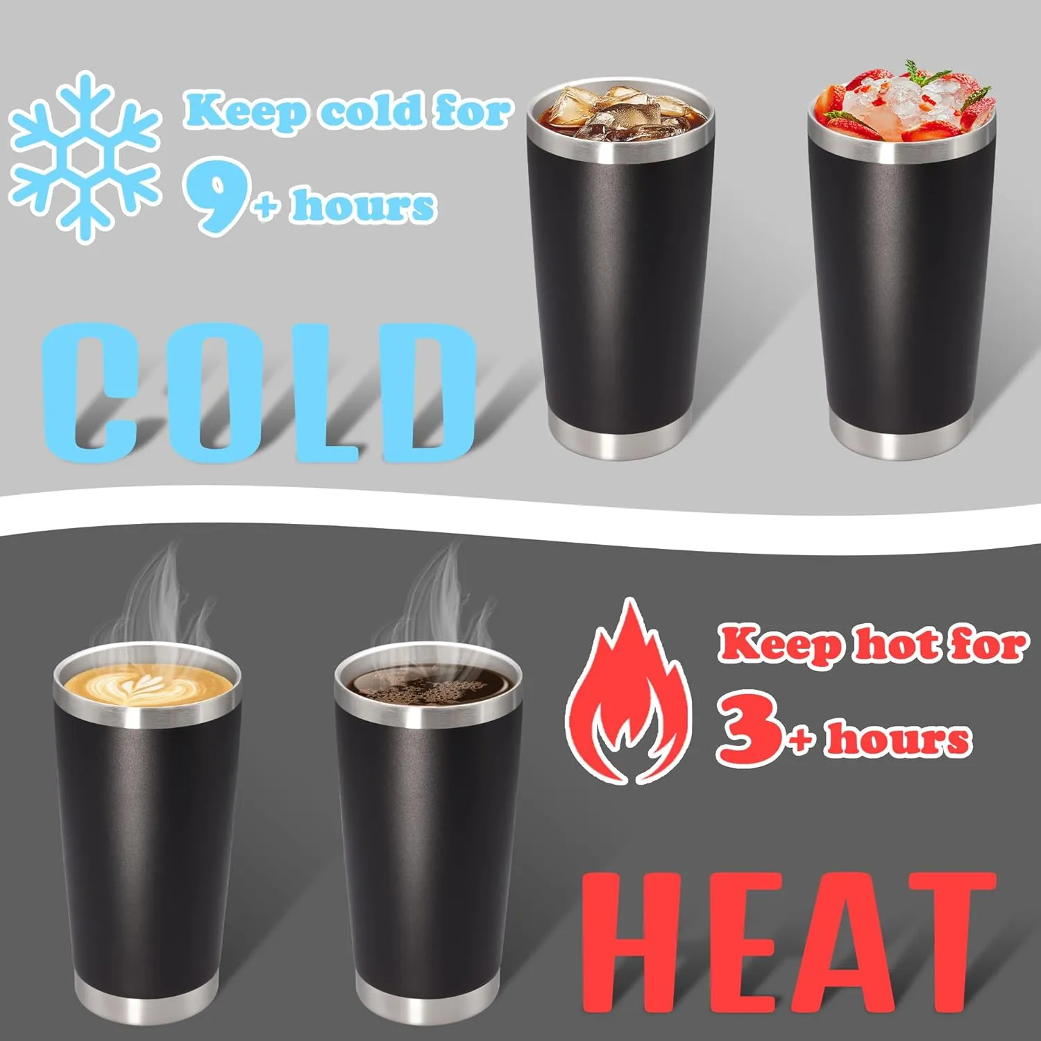 20 oz Tumbler with lid Double Wall Vacuum Insulated Tumblers Stainless Steel Coffee Mug Travel Coffee Tumbler Powder Coated Tumbler Cup Keep Hot&Cold - (Black 1 Pack)