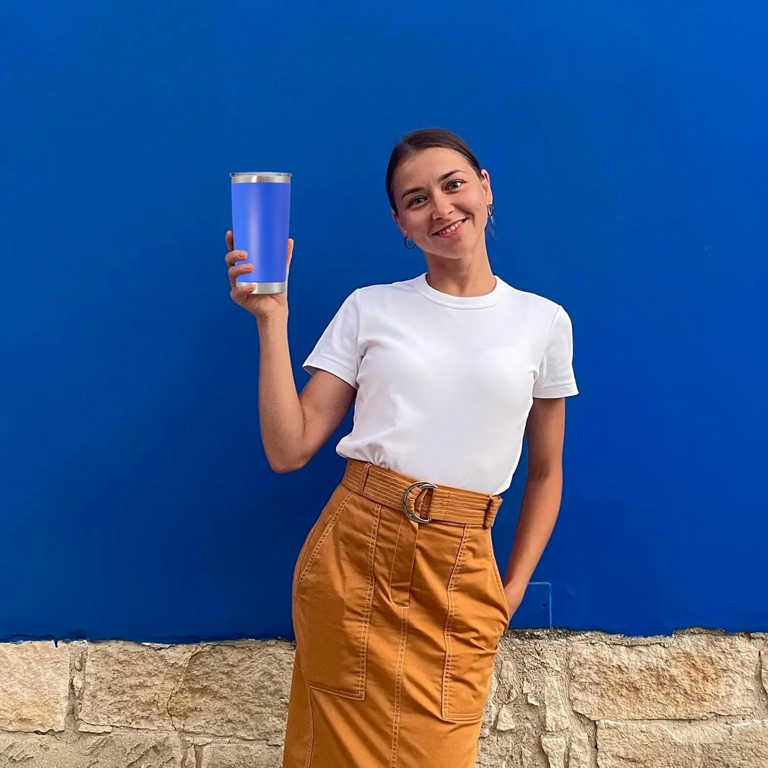 20 oz Tumbler with lid Double Wall Vacuum Insulated Tumblers Stainless Steel Coffee Mug Travel Coffee Tumbler Powder Coated Tumbler Cup Keep Hot&Cold - (Dark Blue 1 Pack)
