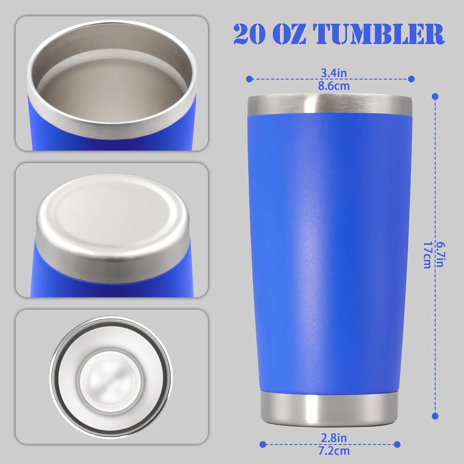 20 oz Tumbler with lid Double Wall Vacuum Insulated Tumblers Stainless Steel Coffee Mug Travel Coffee Tumbler Powder Coated Tumbler Cup Keep Hot&Cold - (Dark Blue 1 Pack)
