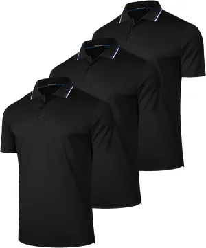 3 Pack Mens Polo Shirt Short Sleeve Business Top Moisture Wicking Performance Dry Fit Athletic Golf Tennis T-Shirt (BKBKBK 2XL)