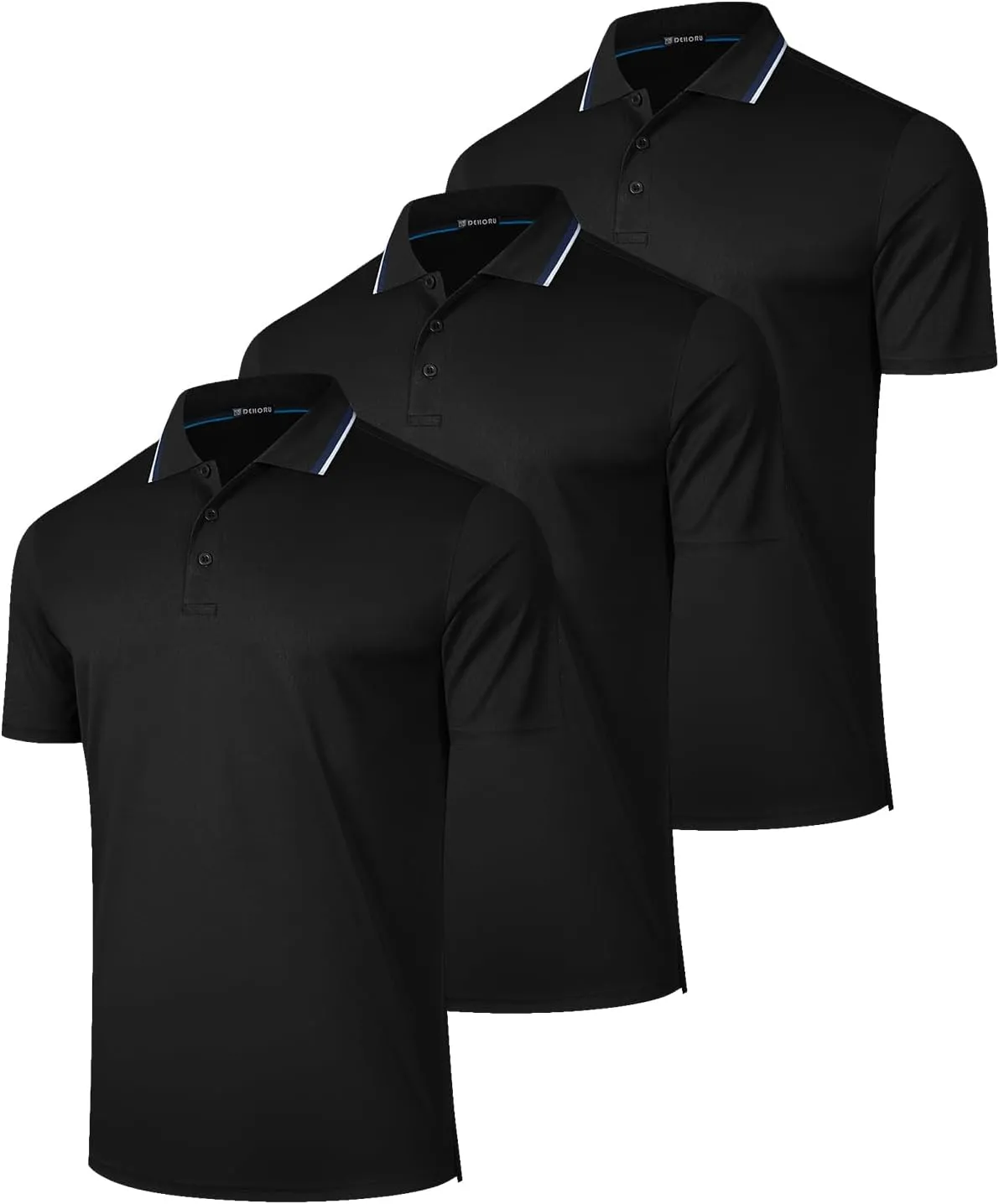 3 Pack Mens Polo Shirt Short Sleeve Business Top Moisture Wicking Performance Dry Fit Athletic Golf Tennis T-Shirt (BKBKBK 2XL)