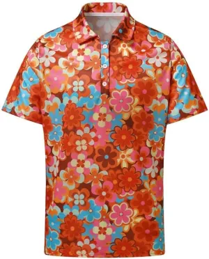 70s Outfits for Men Golf Polo Shirts Short Sleeve Disco Retro Paisley Button Vintage Dry Fit Funny Clothes