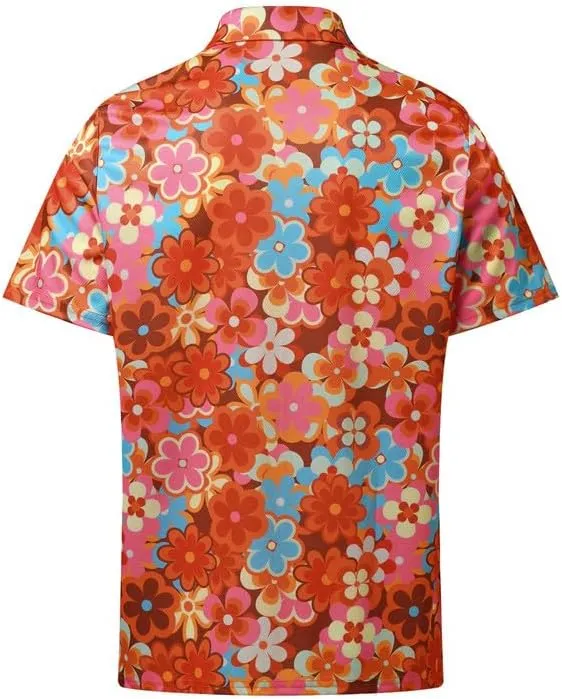 70s Outfits for Men Golf Polo Shirts Short Sleeve Disco Retro Paisley Button Vintage Dry Fit Funny Clothes