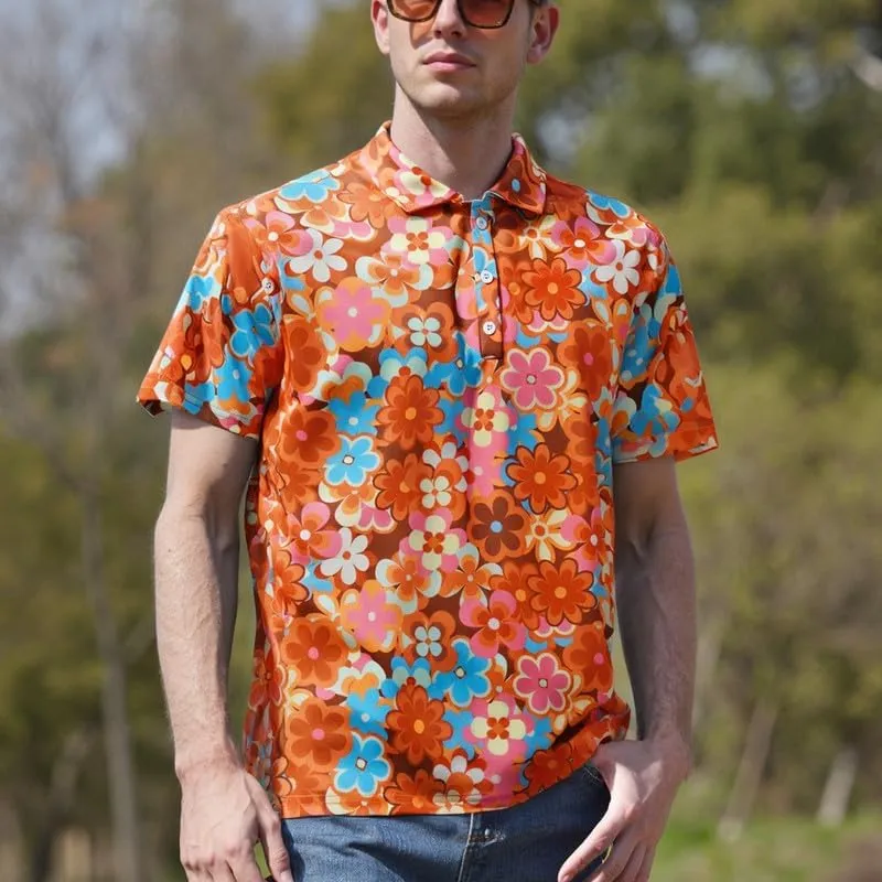 70s Outfits for Men Golf Polo Shirts Short Sleeve Disco Retro Paisley Button Vintage Dry Fit Funny Clothes