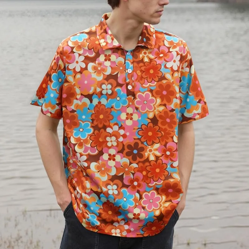 70s Outfits for Men Golf Polo Shirts Short Sleeve Disco Retro Paisley Button Vintage Dry Fit Funny Clothes