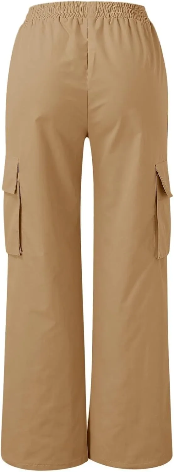 Cargo Pants Women Elastic High Waisted Wide Leg Waterproof Hiking Pants Plus Size Y2K Baggy Work Pants with Pockets
