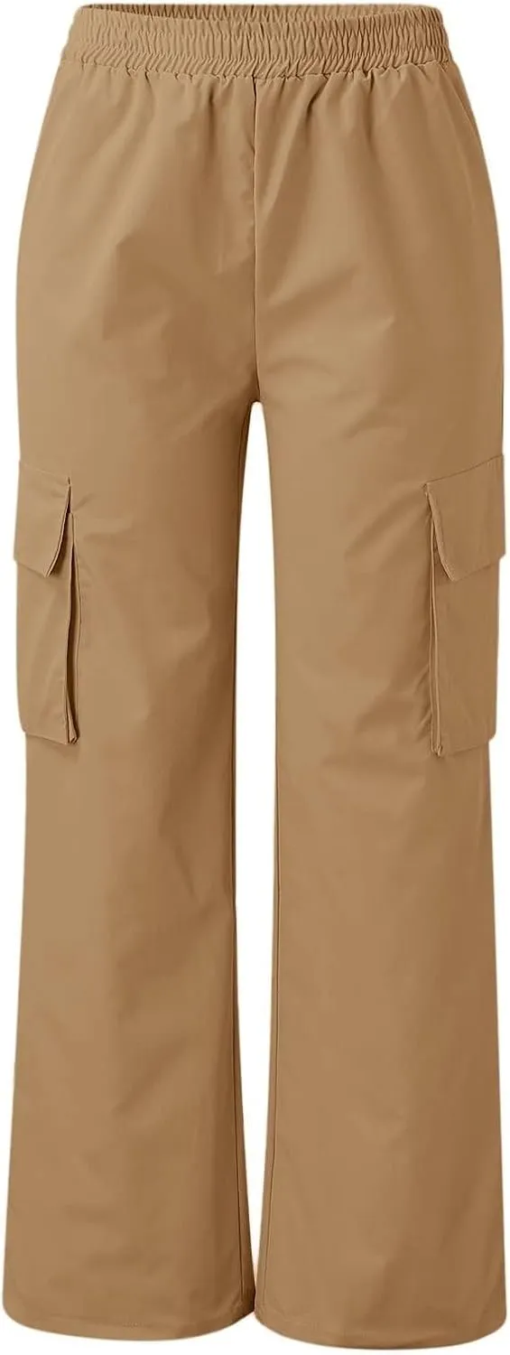 Cargo Pants Women Elastic High Waisted Wide Leg Waterproof Hiking Pants Plus Size Y2K Baggy Work Pants with Pockets