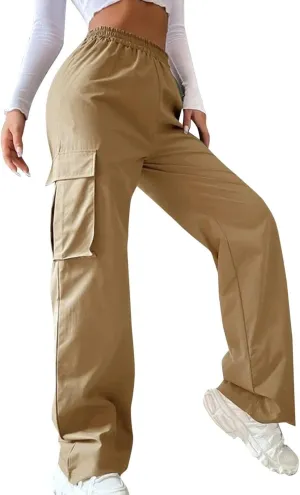 Cargo Pants Women Elastic High Waisted Wide Leg Waterproof Hiking Pants Plus Size Y2K Baggy Work Pants with Pockets