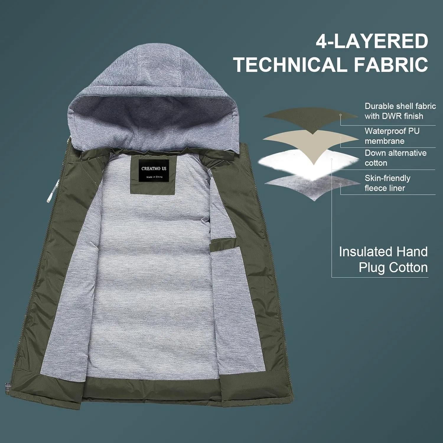 CREATMO US Men's Outdoor Winter Vest Outerwear Removable Hooded Padded Puffer Sleeveless Vest