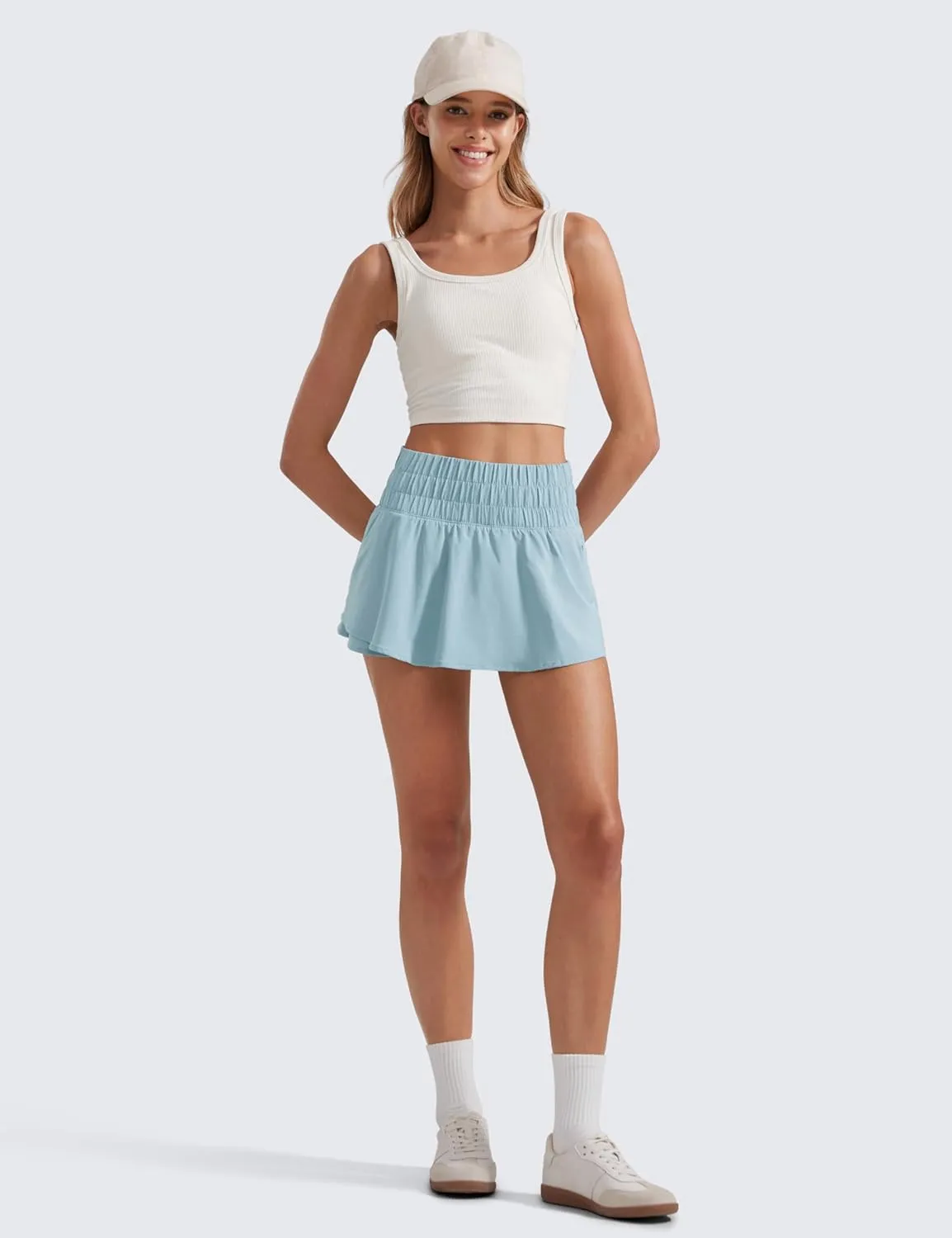 CRZ YOGA Athletic Shorts for Women High Waisted Flowy Ruffle Skirt Overlay for Workout Running Tennis with Zip Pocket