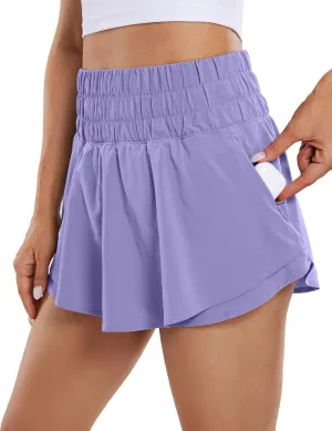 CRZ YOGA Athletic Shorts for Women High Waisted Flowy Ruffle Skirt Overlay for Workout Running Tennis with Zip Pocket