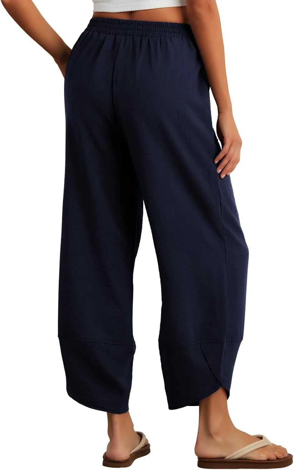 Feiersi Womens Baggy Wide Leg Pants Elastic Waisted Casual Palazzo Harem Pants Summer Beach Trousers