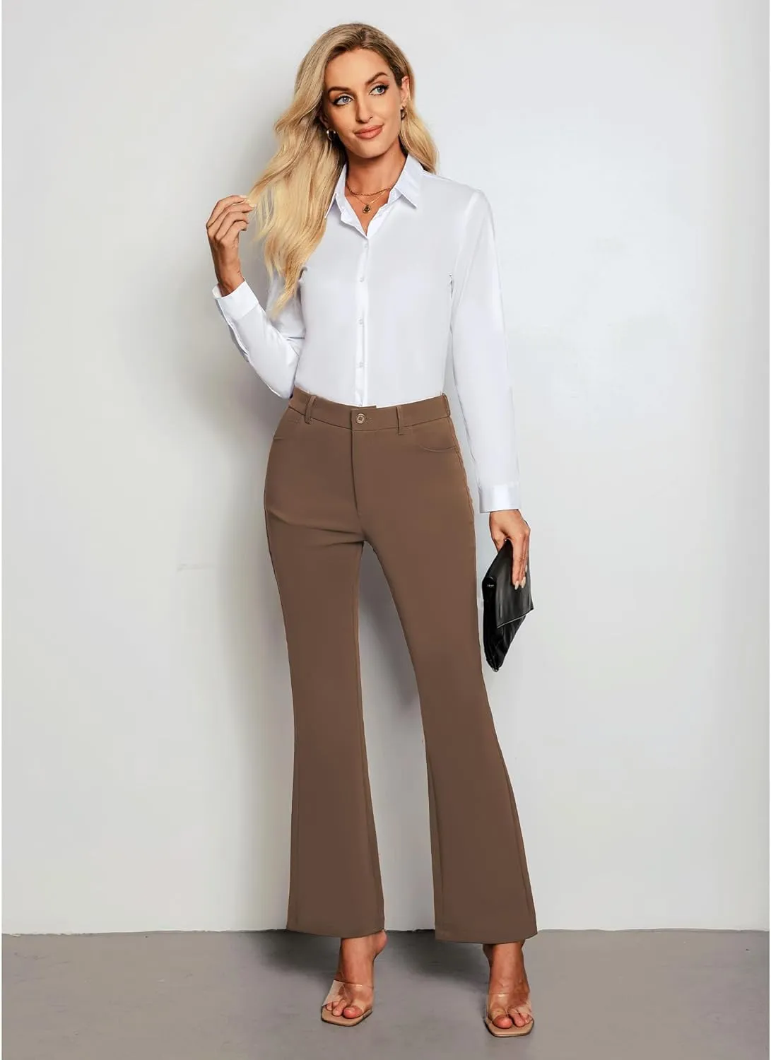 GRAPENT Bootcut Dress Pants for Women High Waisted Business Causal Elastic Waist Stretch Flare Work Trousers Dress Pants