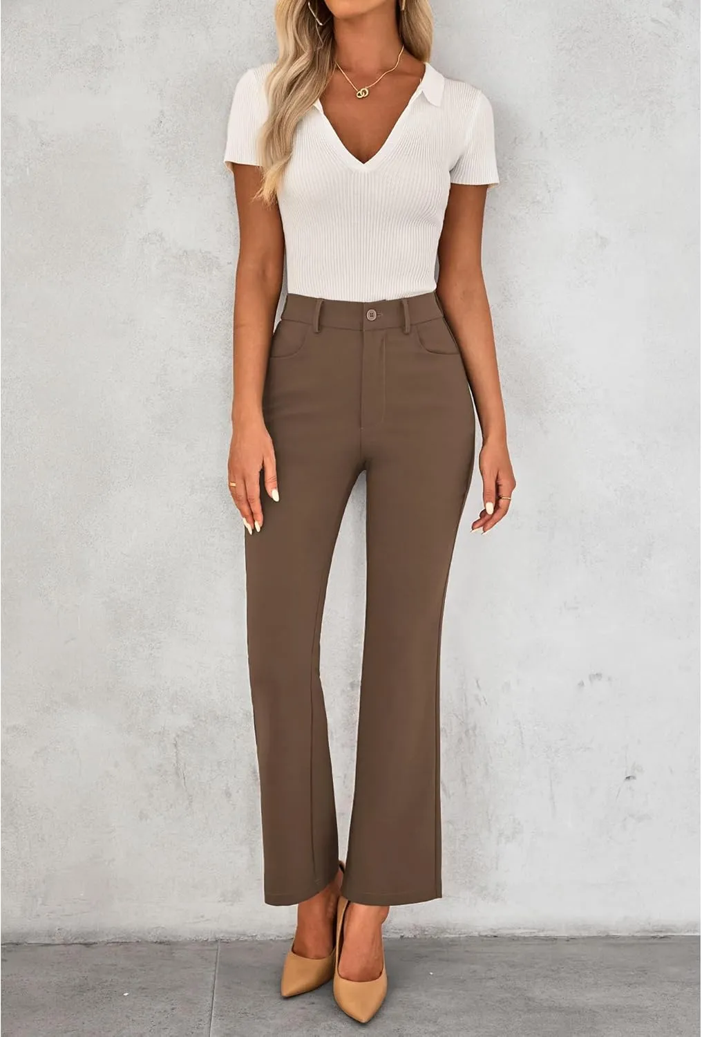 GRAPENT Bootcut Dress Pants for Women High Waisted Business Causal Elastic Waist Stretch Flare Work Trousers Dress Pants