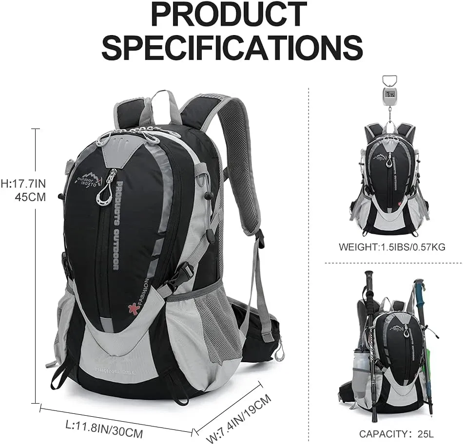 INOXTO Small Hiking Backpack with 2L Water Bladder and Rain Cover, 25L Hydration Backpack Hiking Daypack (Black)