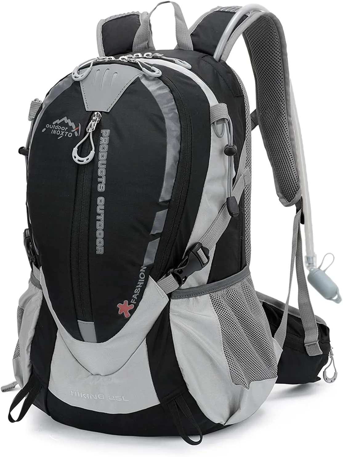 INOXTO Small Hiking Backpack with 2L Water Bladder and Rain Cover, 25L Hydration Backpack Hiking Daypack (Black)