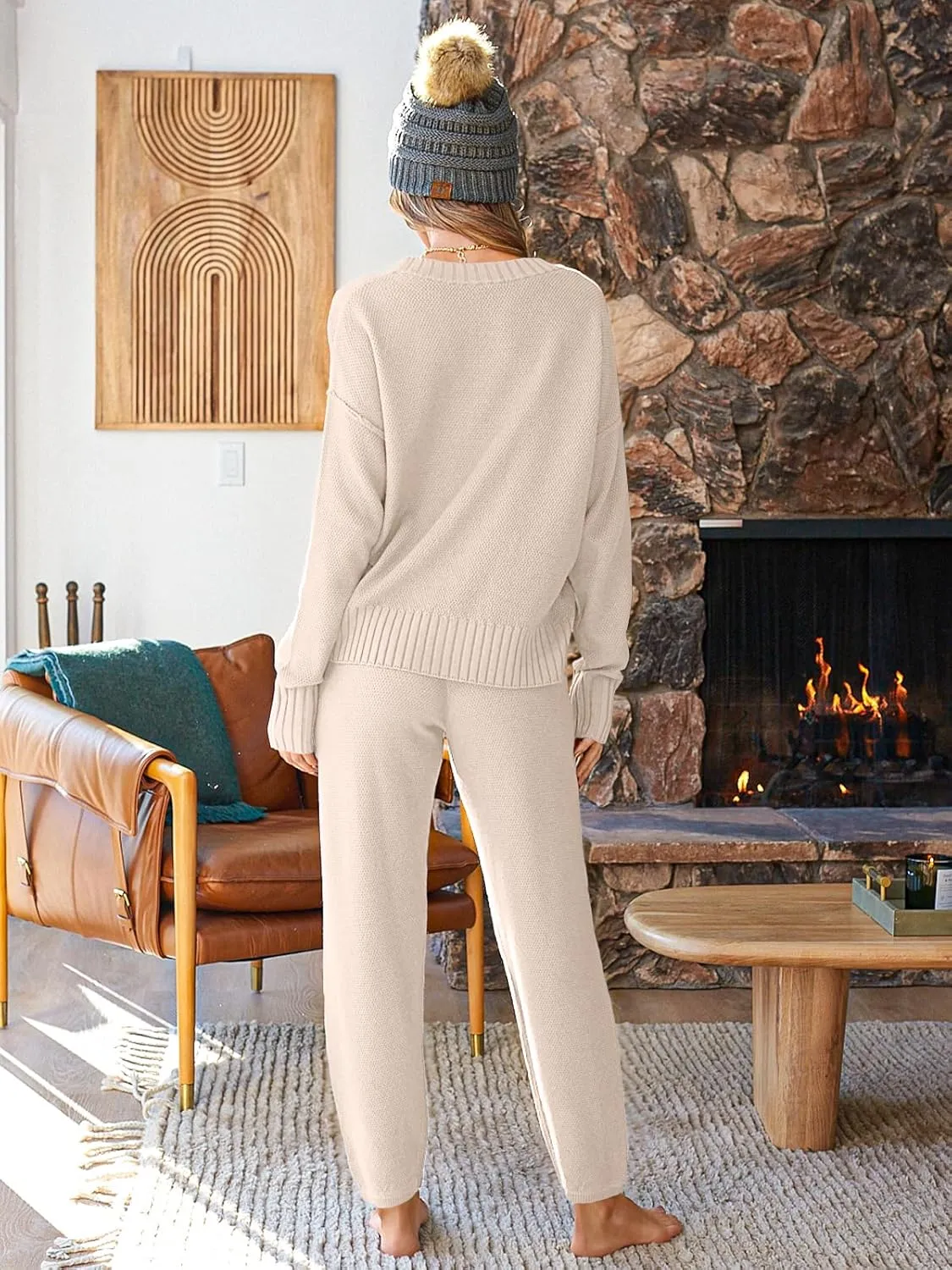 LILLUSORY Womens Cardigan Pants Sets 2 Piece Slouchy Sweater Loungewear
