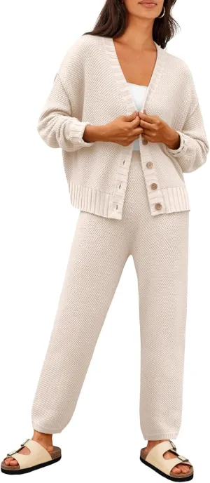 LILLUSORY Womens Cardigan Pants Sets 2 Piece Slouchy Sweater Loungewear
