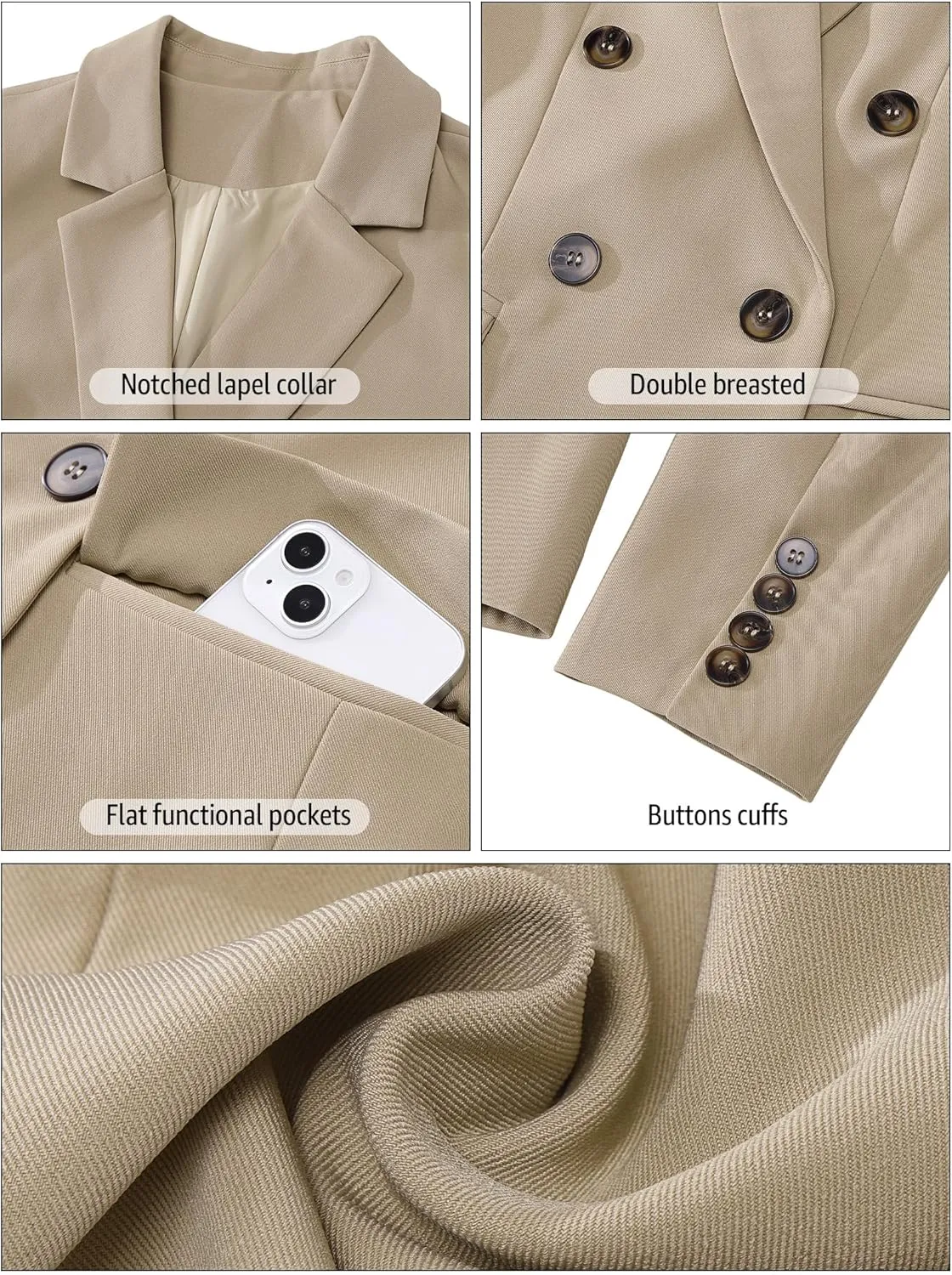 luvamia Blazers for Women Business Casual Double Breasted Notched Lapel Long Sleeve Work Office Suit Jackets Blazer