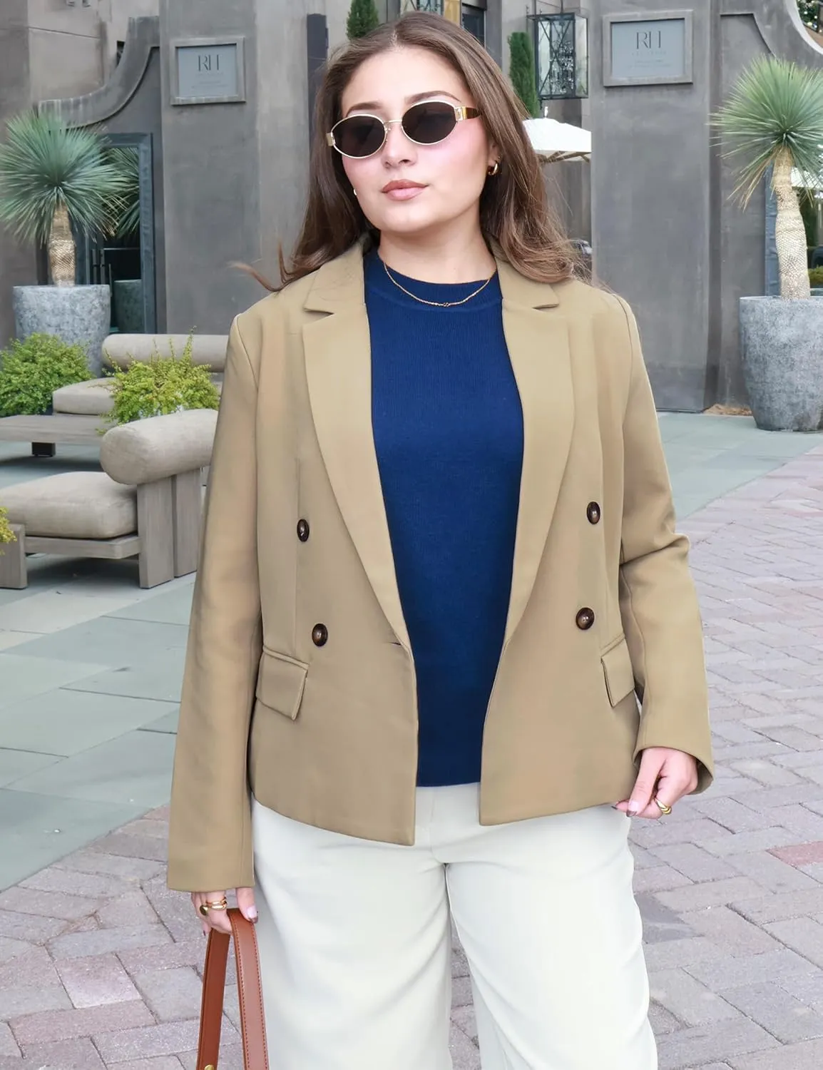 luvamia Blazers for Women Business Casual Double Breasted Notched Lapel Long Sleeve Work Office Suit Jackets Blazer