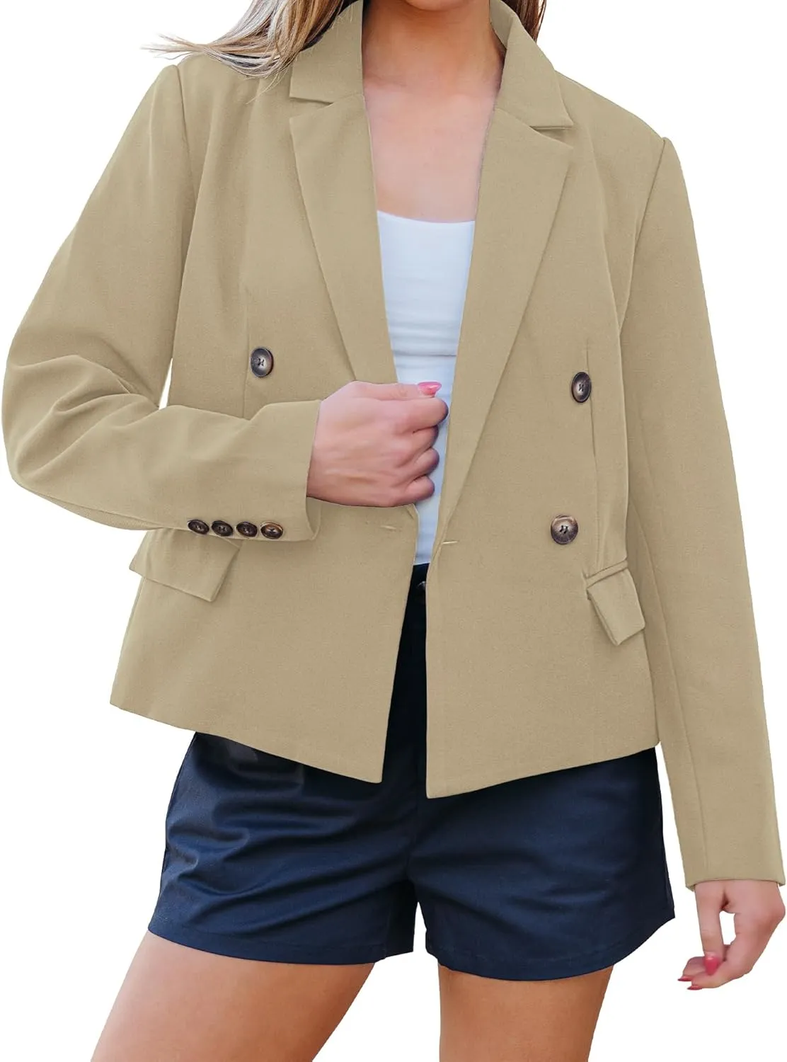 luvamia Blazers for Women Business Casual Double Breasted Notched Lapel Long Sleeve Work Office Suit Jackets Blazer