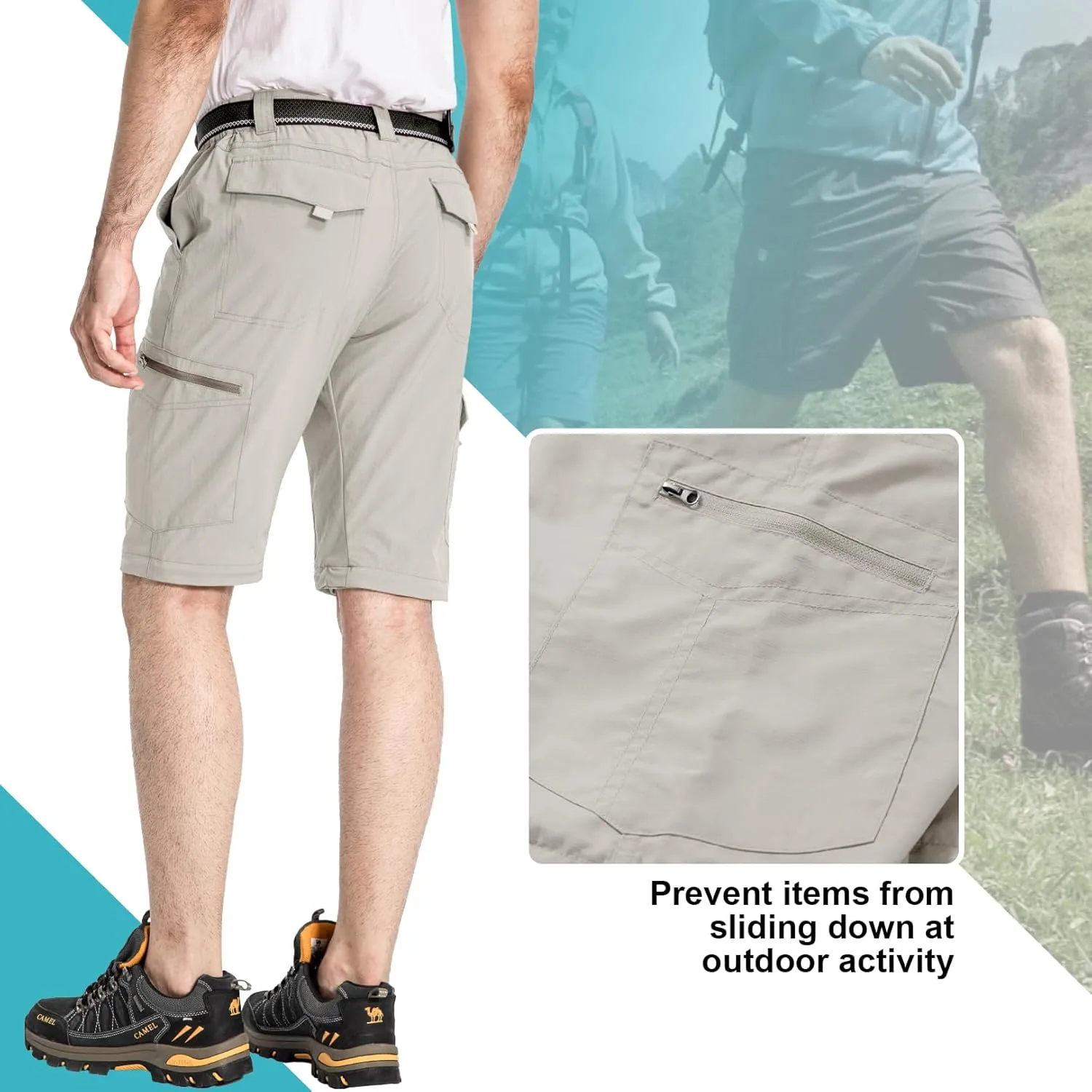 Mens Hiking Pants Convertible Lightweight Quick Dry Zip Off Fishing Safari Camping Travel boy Scout Pants