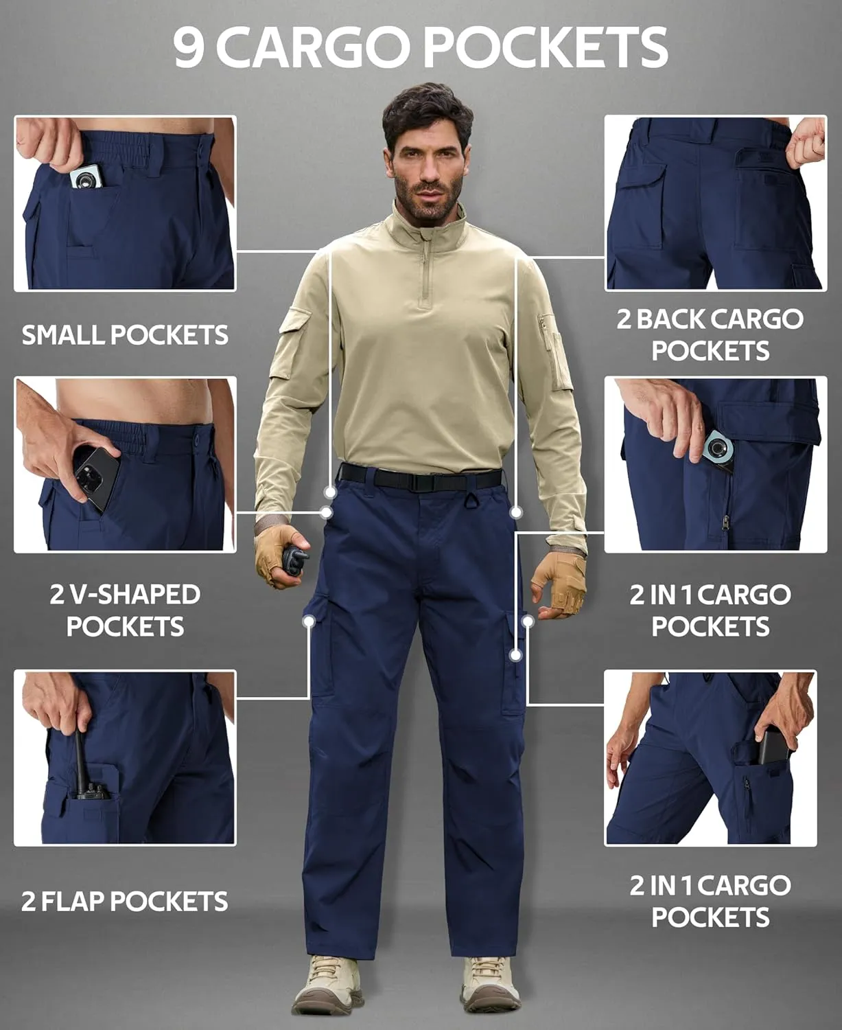 MOURCE Ripstop Work Pants for Men Stretch - Water Resistant Quick Dry Mens Tactical Pants with 9 Pockets