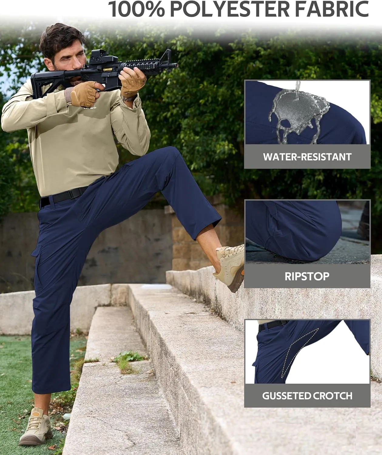 MOURCE Ripstop Work Pants for Men Stretch - Water Resistant Quick Dry Mens Tactical Pants with 9 Pockets