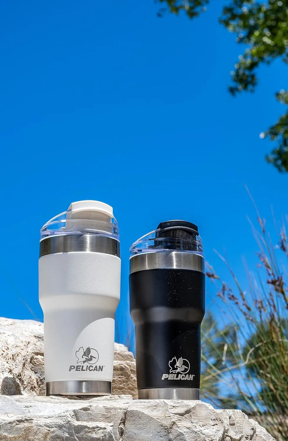 Pelican Hydration Pelican Traveler 22 oz Vacuum Insulated Tumbler - Stainless Steel Double Wall Travel with Dual Lid, Powder Coated Insulated Coffee Mug For Hot Cold Drinks, Grit
