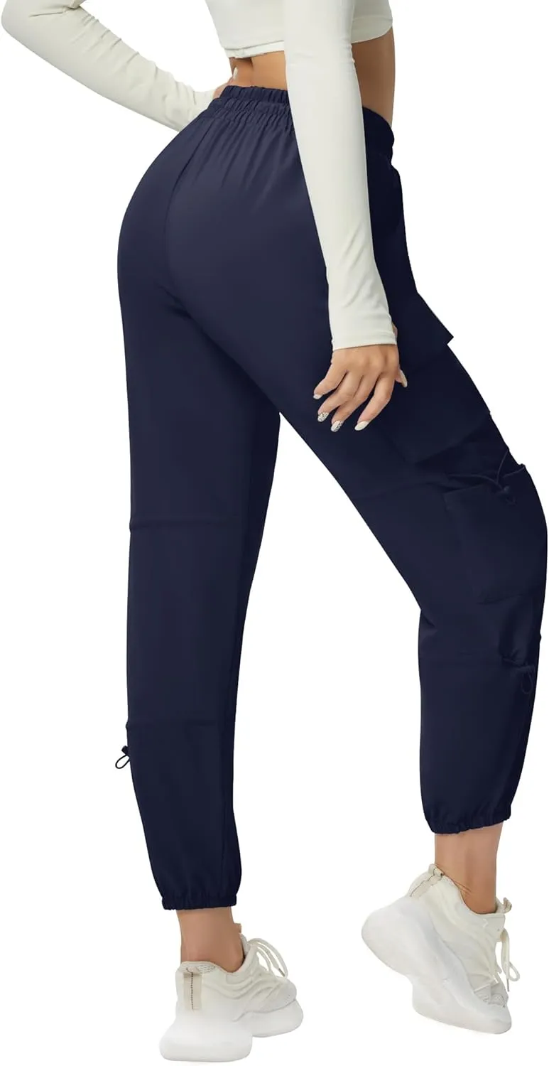 Quick Dry Cargo Pants Lightweight Tactical Hiking Pants with 6 Pockets for Women, Elastic Waist and Water-Resistant
