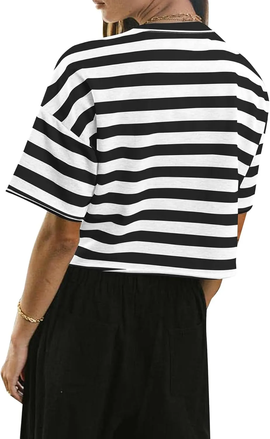 SOFIA'S CHOICE Women's Striped Crop Top Loose Fit Summer Casual Short Sleeve T Shirt