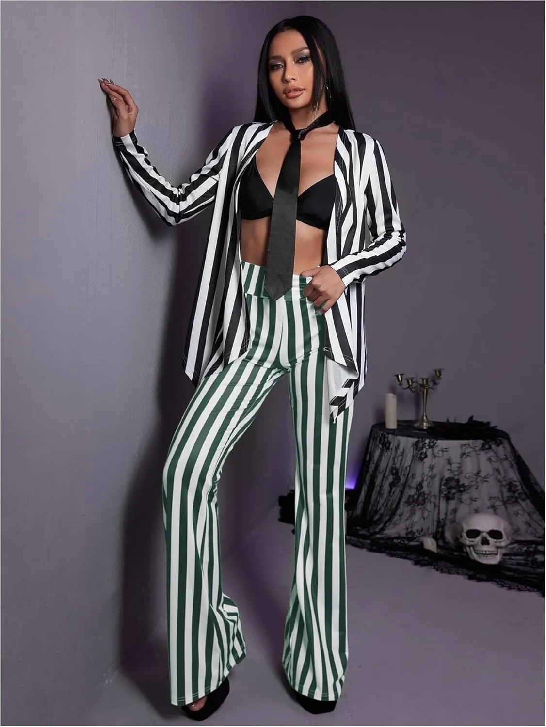SOLY HUX Women's Striped Elastic High Waist Flare Leg Long Pants Casual Trousers
