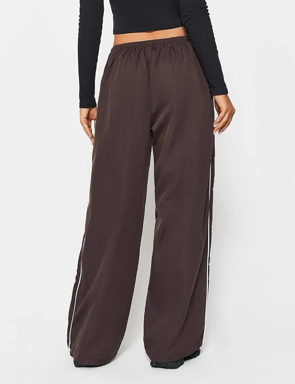 Springrain Womens Wide Leg Track Pants Slouchy Stripe Detail Jogger Sweatpants with Pockets