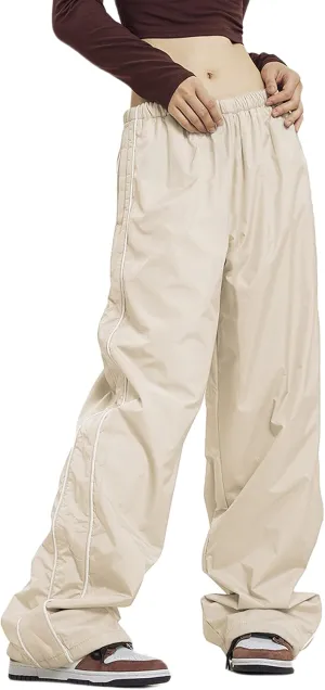Springrain Womens Wide Leg Track Pants Slouchy Stripe Detail Jogger Sweatpants with Pockets