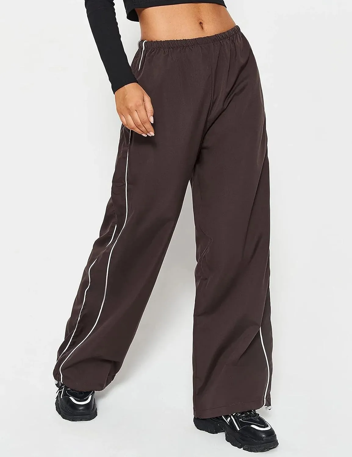 Springrain Womens Wide Leg Track Pants Slouchy Stripe Detail Jogger Sweatpants with Pockets