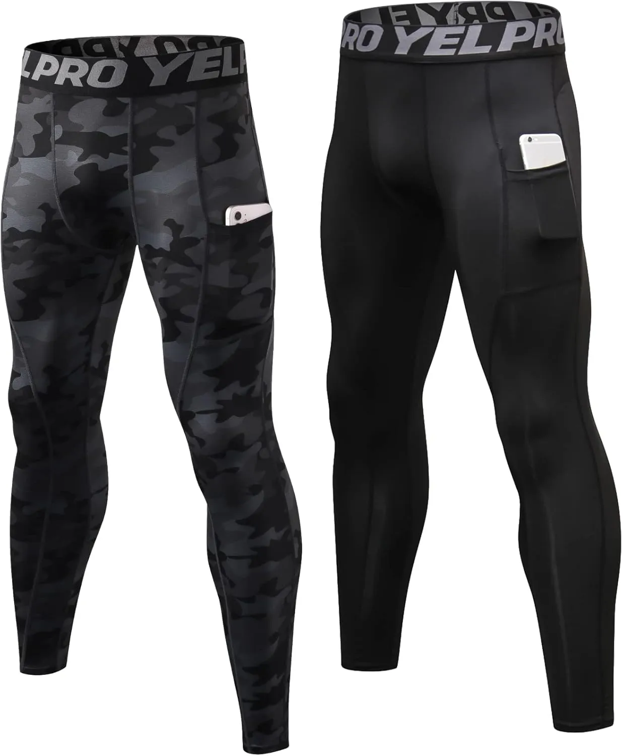 SPVISE 2 or 3 Pack Men's Compression Pants Leggings Running Tights with Pocket Cool Dry Workout Base Layer Athletic Gym Pants