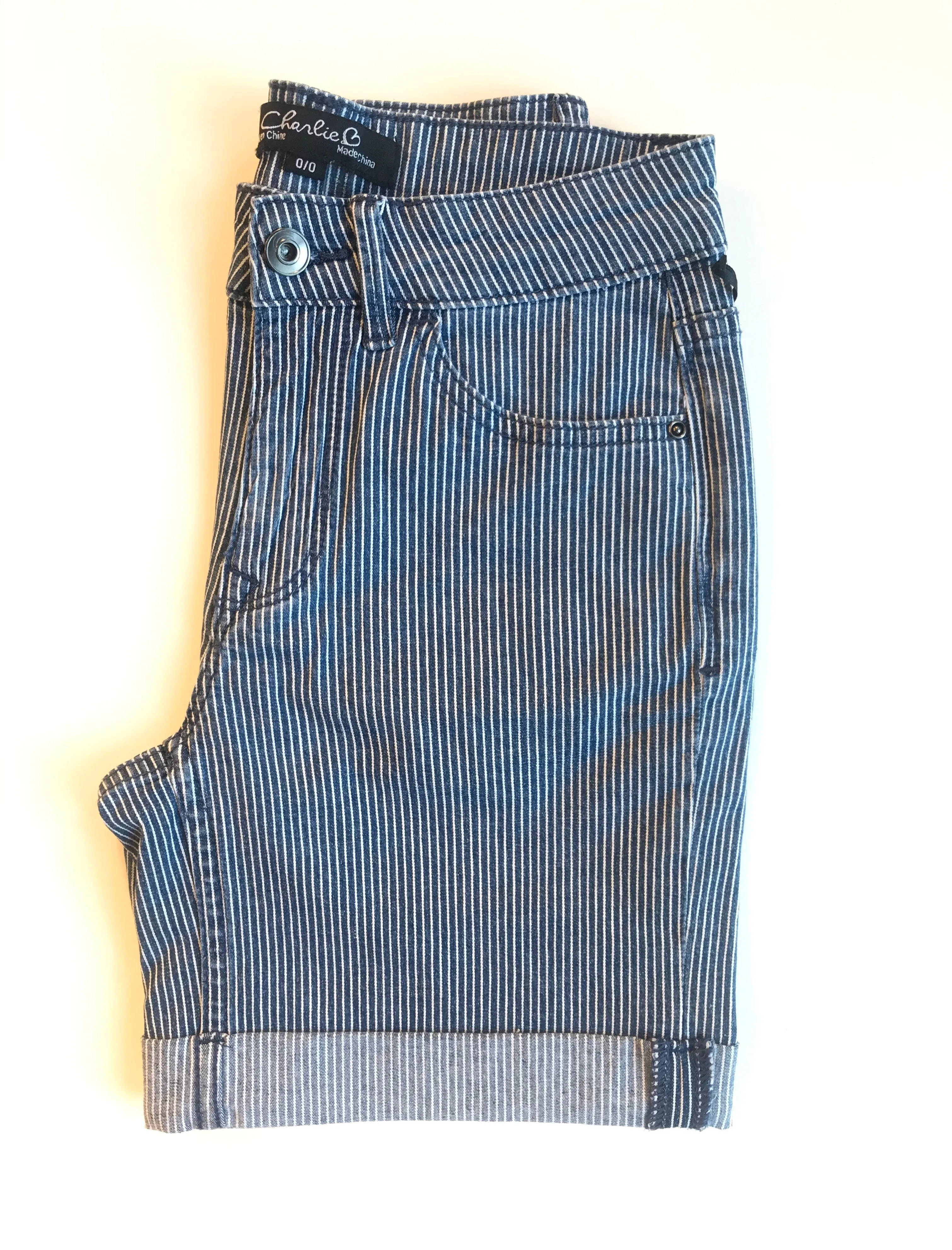 STRIPED JEAN SHORTS