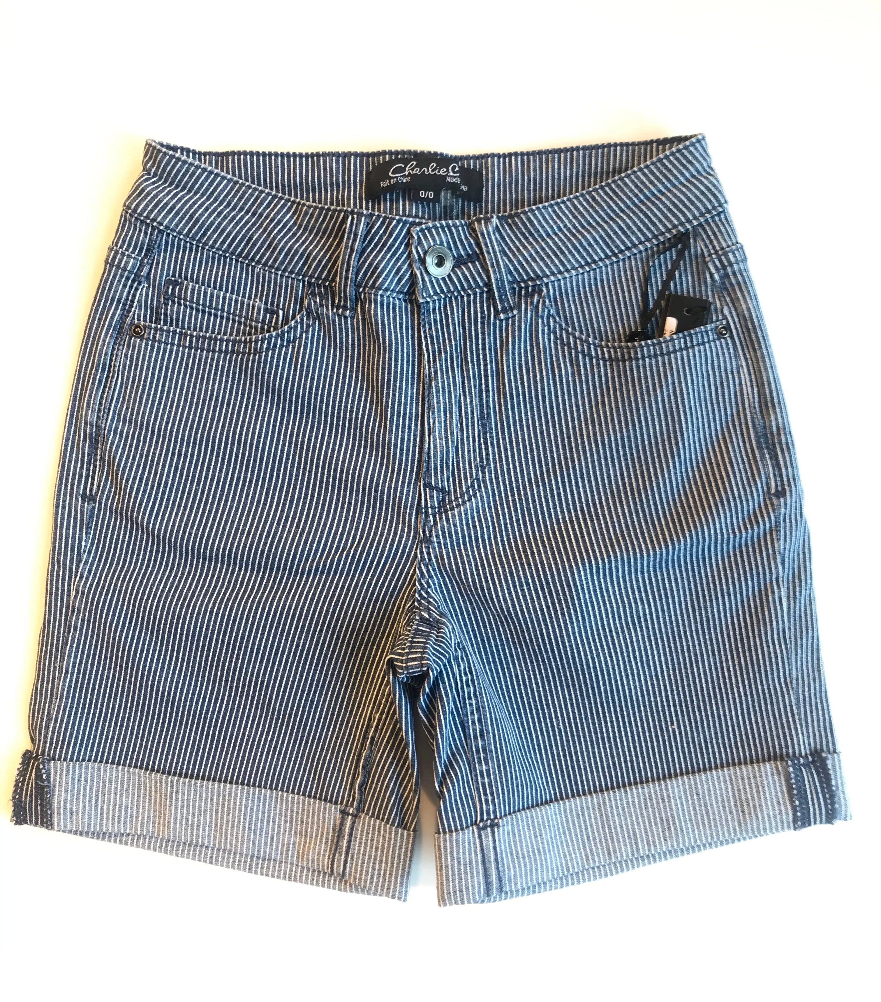 STRIPED JEAN SHORTS