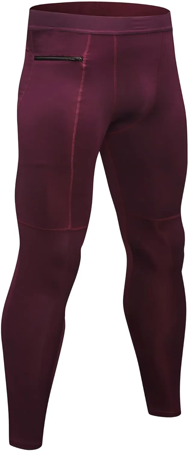 TopTie Men's Compression Pants Zipper Pocket Baselayer Sports Tights Leggings