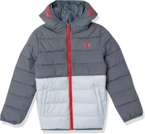 Under Armour Boys' Pronto Colorblock Puffer Jacket, Mid-Weight, Zip Up Closure, Repels Water