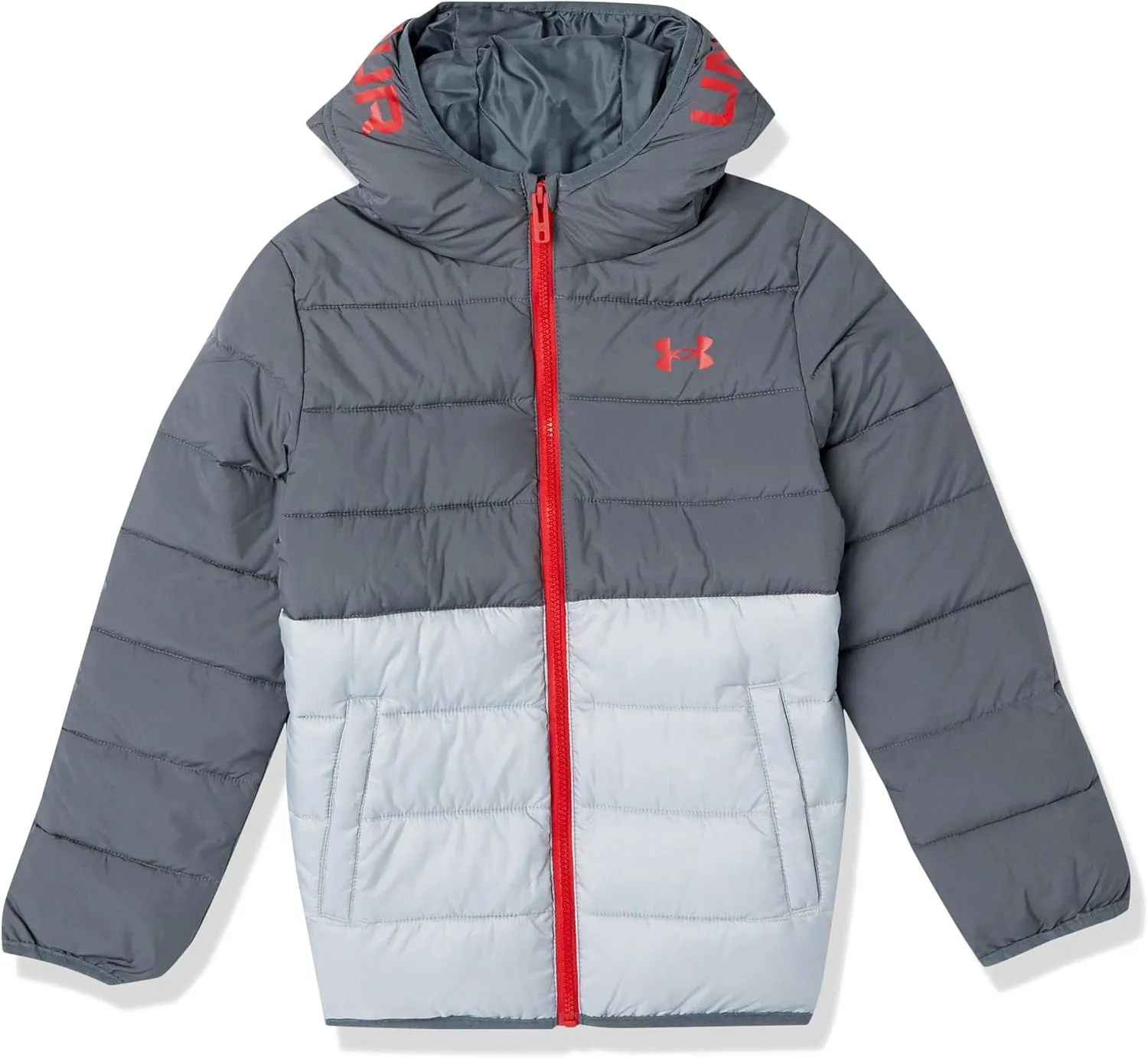 Under Armour Boys' Pronto Colorblock Puffer Jacket, Mid-Weight, Zip Up Closure, Repels Water