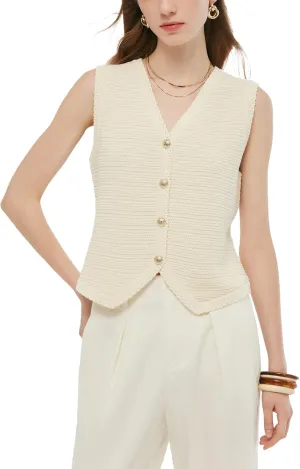 Women's Sleeveless V Neck Knit Sweater Vest Cardigan Button Front Going Out Tops for Women