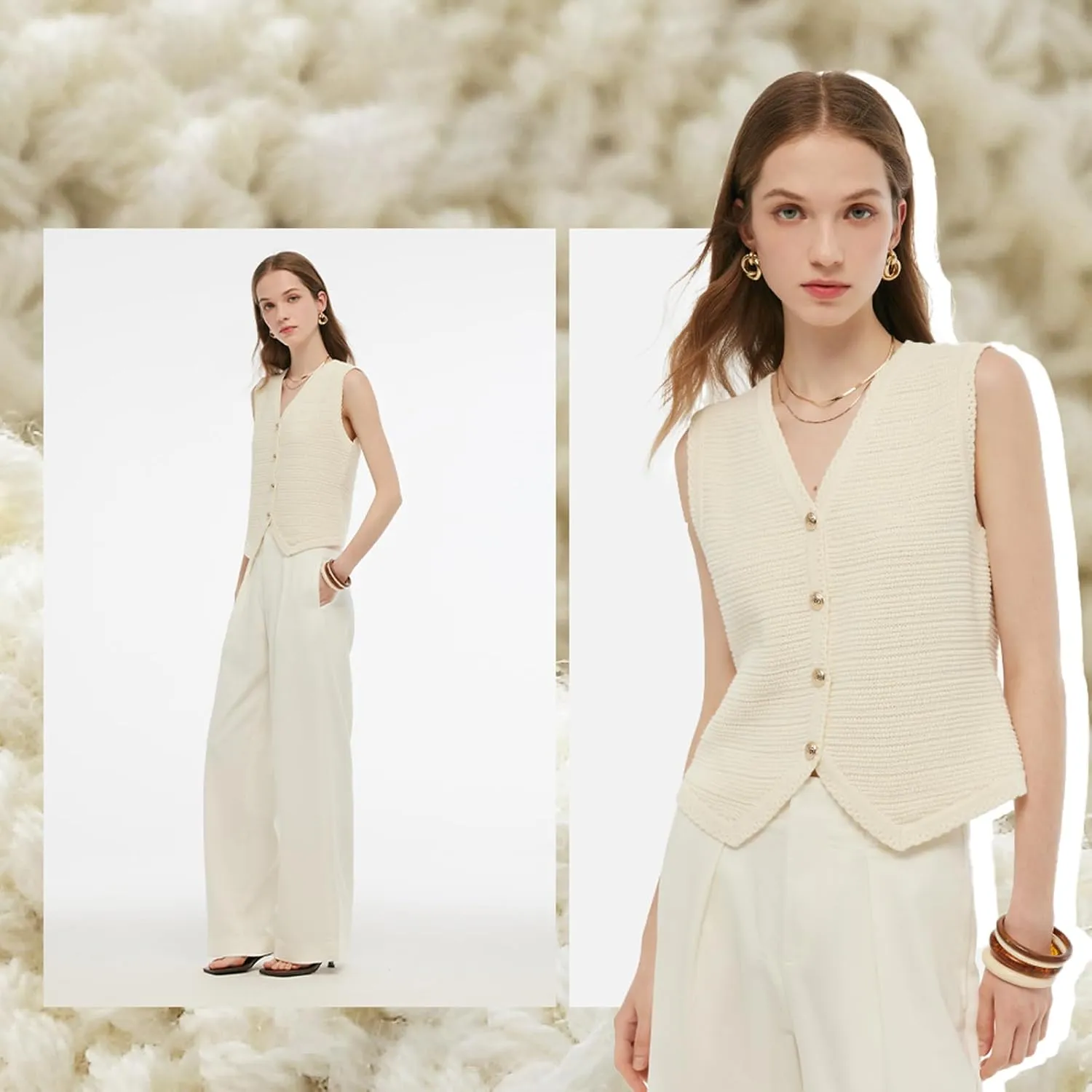 Women's Sleeveless V Neck Knit Sweater Vest Cardigan Button Front Going Out Tops for Women