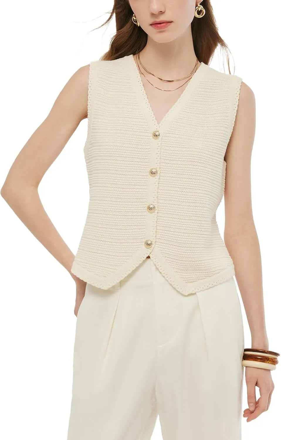 Women's Sleeveless V Neck Knit Sweater Vest Cardigan Button Front Going Out Tops for Women