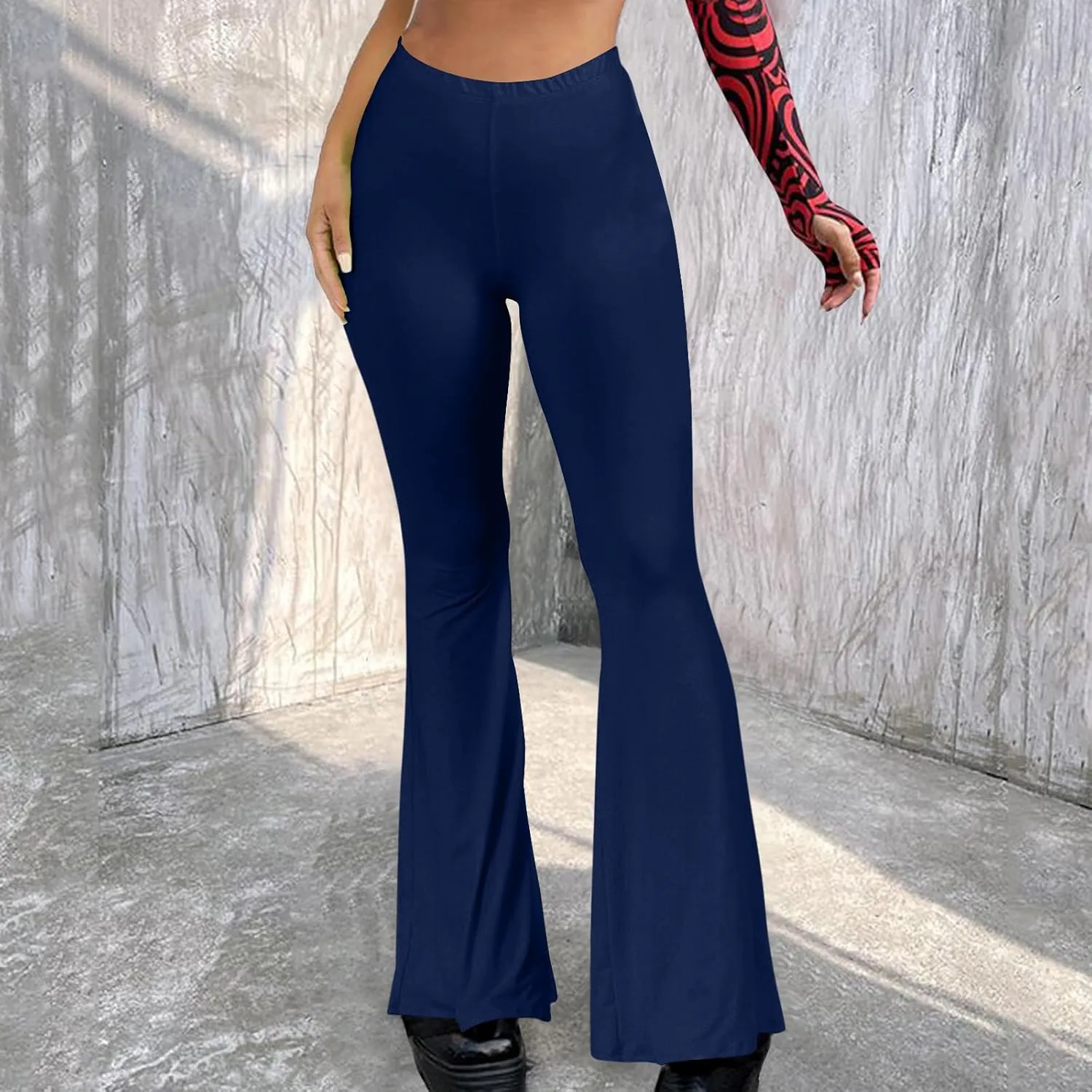 Women's Solid Flare Leggings Boho Hippie High Waist Wide Leg Long Flared Bell Bottom Pants Yoga Pant Trousers