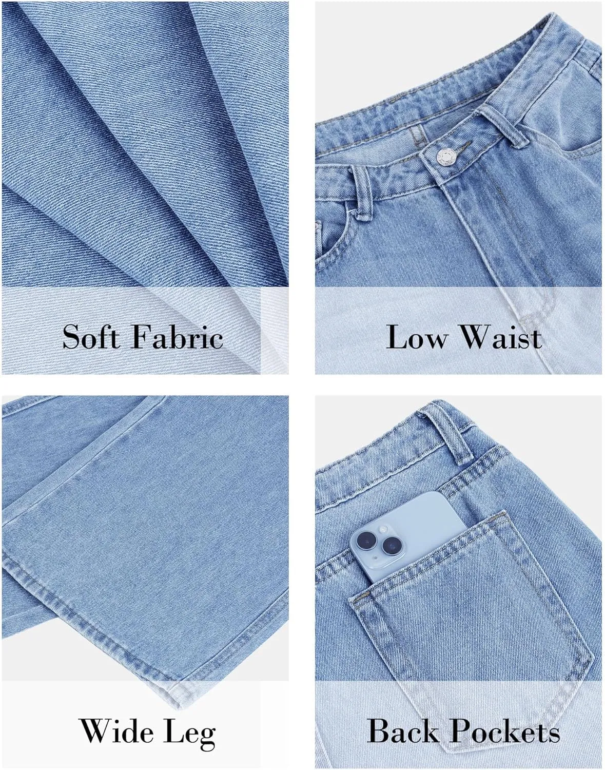 Women's Wide Leg Low Waisted Baggy Jeans Casual Loose Y2K Boyfriend Straight Denim Pants